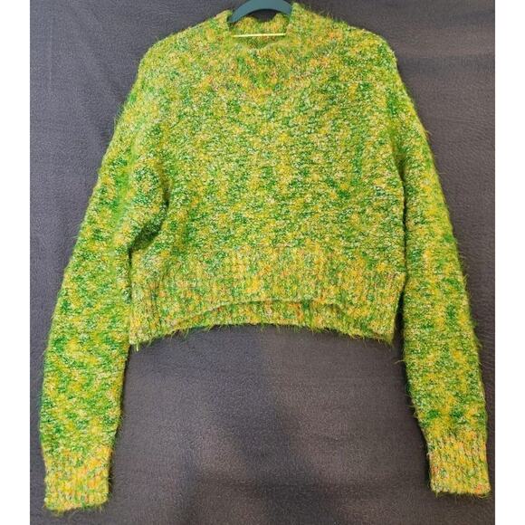 Free People Womens Stardust‎ Pullover Sweater Lemon Lime Green Eyelash XS NWT - Picture 1 of 9